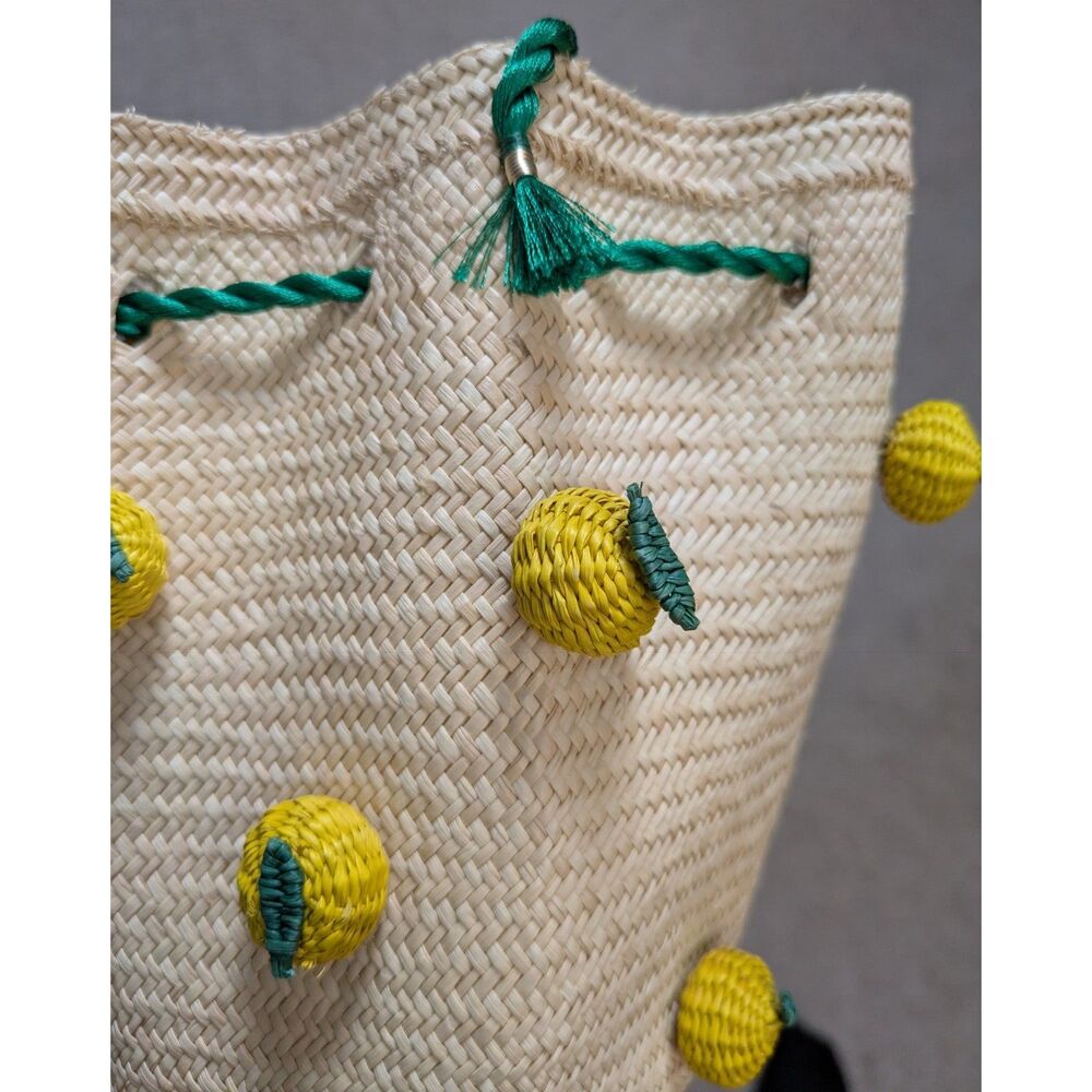 Mercedes Salazar Raffia Wicker Rattan Lemon Mini Bucket Tote Bag - Picture 3 of 8